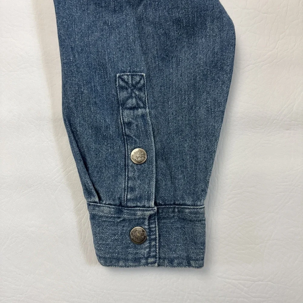 Vintage Y2K Harley Davidson Denim Long Sleeve Shirt Men's Sz‎ M Biker Snap Up